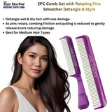2-Piece Comb Set with Rotating Pins Detangles Hair with less Breakage Hair Doctor Products