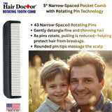 Pocket Comb with Narrow-Spaced rotating Pins Reduces Hair Damage Hair Doctor Products