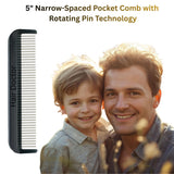 Pocket Comb with Narrow-Spaced rotating Pins Reduces Hair Damage Hair Doctor Products