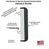 Pocket Comb with Narrow-Spaced rotating Pins Reduces Hair Damage Hair Doctor Products
