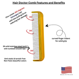 Pocket Comb with Stainless-Steel Rotating Pins Reduces Hair Damage Hair Doctor Products
