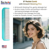 Pocket Comb with Stainless-Steel Rotating Pins Reduces Hair Damage Hair Doctor Products