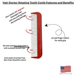 Pocket Comb with Stainless-Steel Rotating Pins Reduces Hair Damage Hair Doctor Products