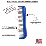 Pocket Comb with Stainless-Steel Rotating Pins Reduces Hair Damage Hair Doctor Products