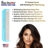 Pocket Comb with Stainless-Steel Rotating Pins Reduces Hair Damage Hair Doctor Products