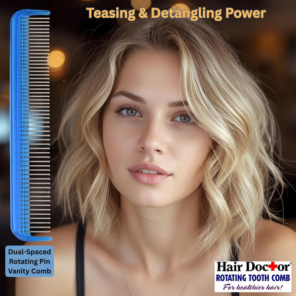 Dual-Spaced Vanity Comb with Rotating Teeth Reduces Hair Damage Hair Doctor Products