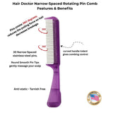 Handle Comb with Narrow Spaced Rotating Pins Reduces Hair Damage. Hair Doctor Products