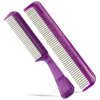 2 pc Hair Doctor rotating tooth Comb set, 7" Handle Comb & 7" Vanity Comb, stainless-steel teeth, for less hair loss