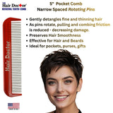 Pocket Comb with Narrow-Spaced rotating Pins Reduces Hair Damage Hair Doctor Products