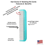 Pocket Comb with Stainless-Steel Rotating Pins Reduces Hair Damage Hair Doctor Products