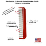 Pocket Comb with Narrow-Spaced rotating Pins Reduces Hair Damage Hair Doctor Products