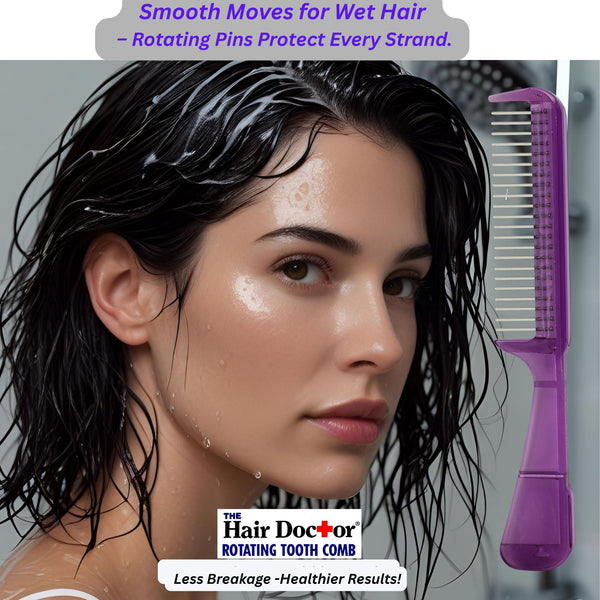 Handle Comb with Wide-Spaced Rotating Pins Detangles Hair with Less Damage Hair Doctor Products