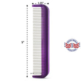 Comb dimensions for Hair Doctor 5" stainless-steel rotating tooth comb with 43 narrow spaced teeth. 5" long, 1.25" wide, .5" deep